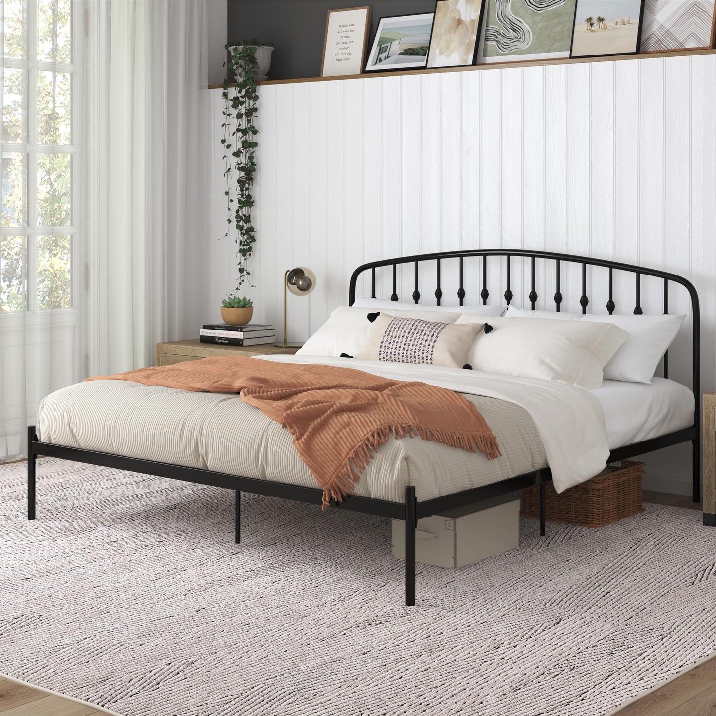 DHP Narla Metal Platform Bed Frame, King, Black - Black - King