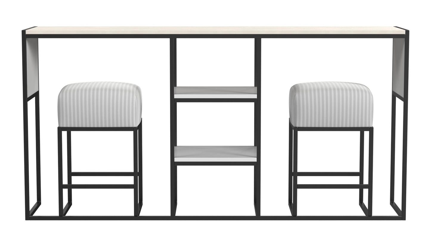 Perry Sofa Table with Stools - White