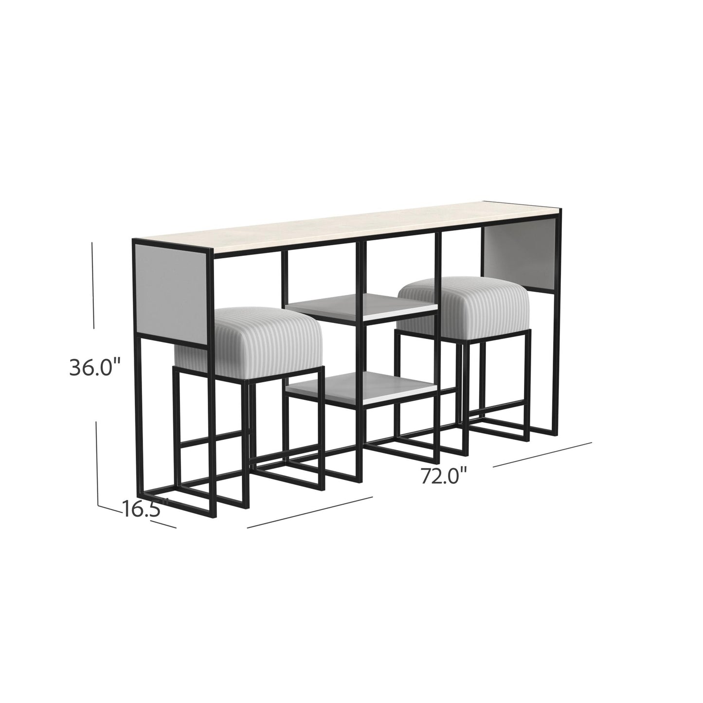 Perry Sofa Table with Stools - White