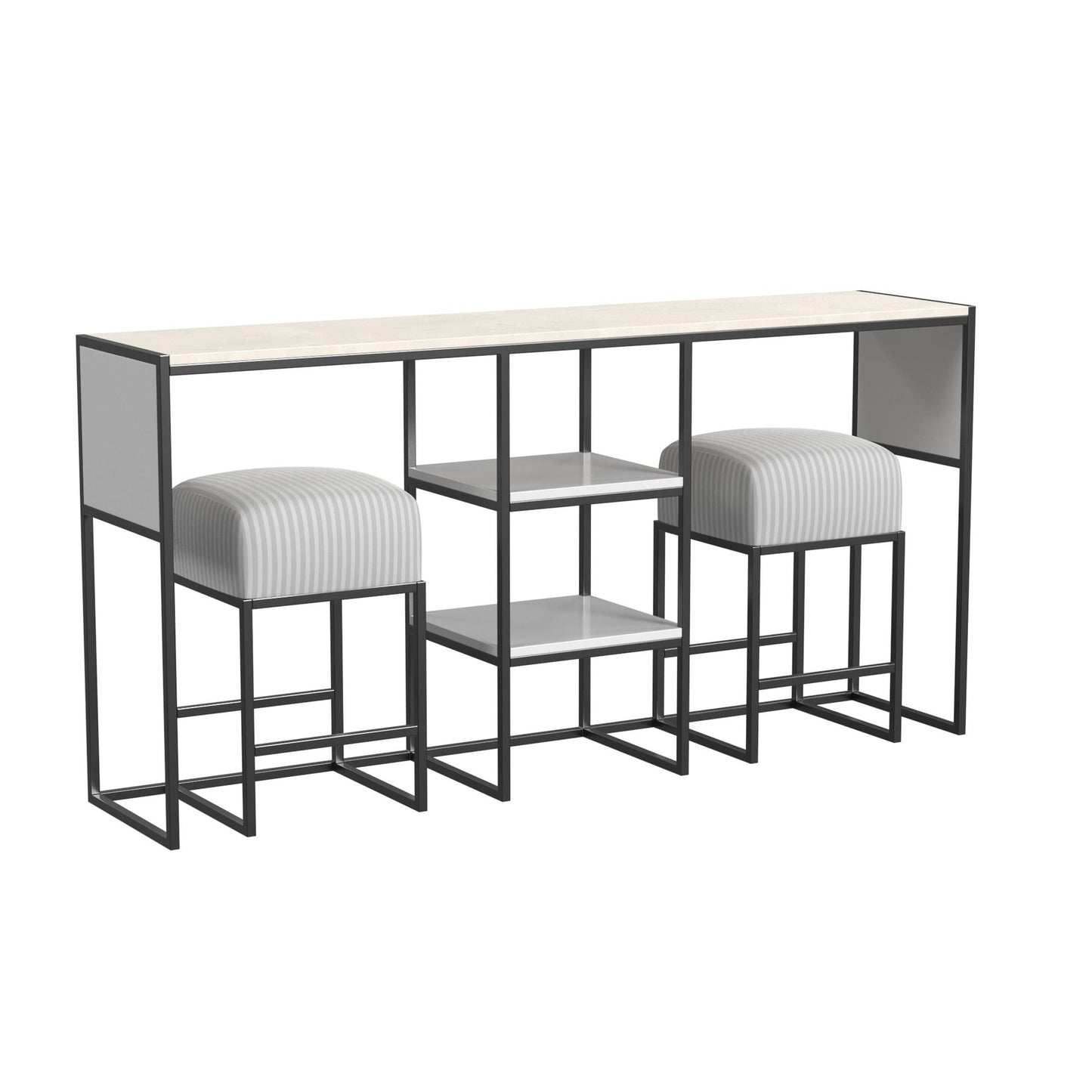 Perry Sofa Table with Stools - White