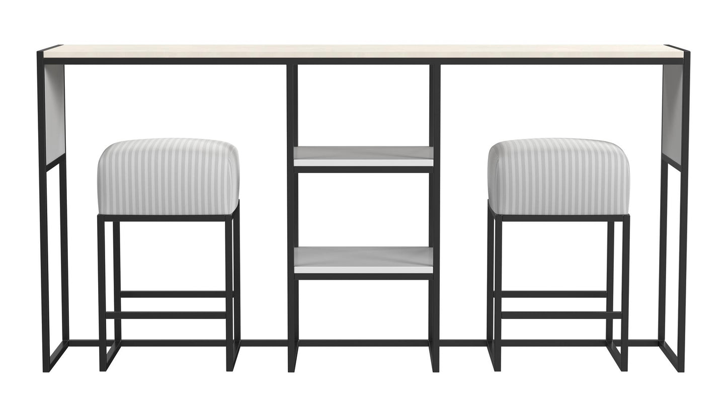 Perry Sofa Table with Stools - White