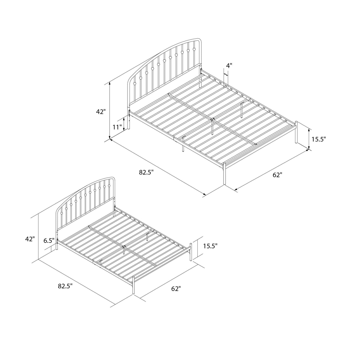DHP Narla Metal Platform Bed Frame, Queen, Black - Black - Queen