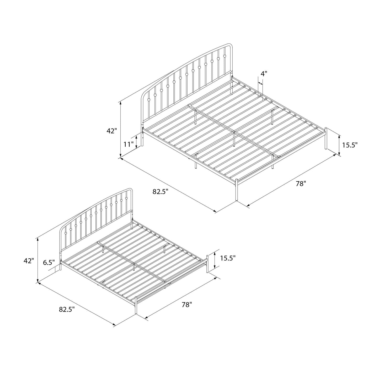 DHP Narla Metal Platform Bed Frame, King, Black - Black - King