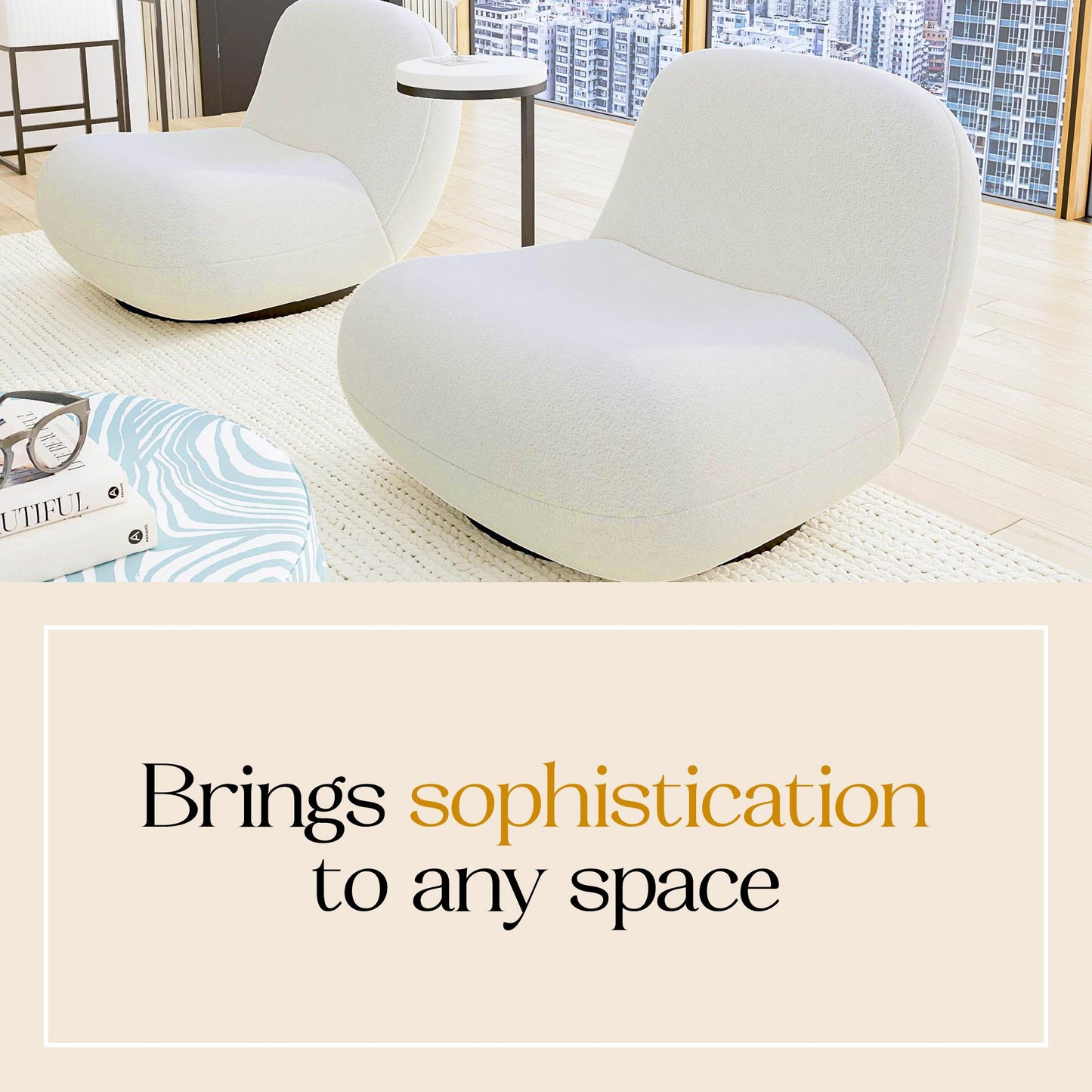 Crosby Boucle Swivel Chair - White