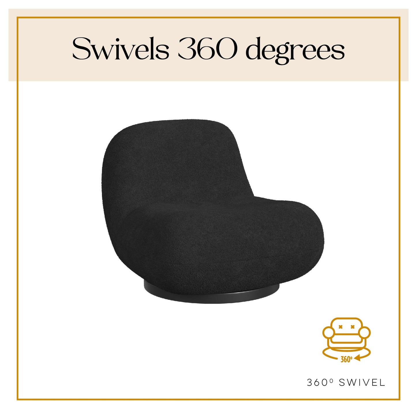 Crosby Boucle Swivel Chair - Black