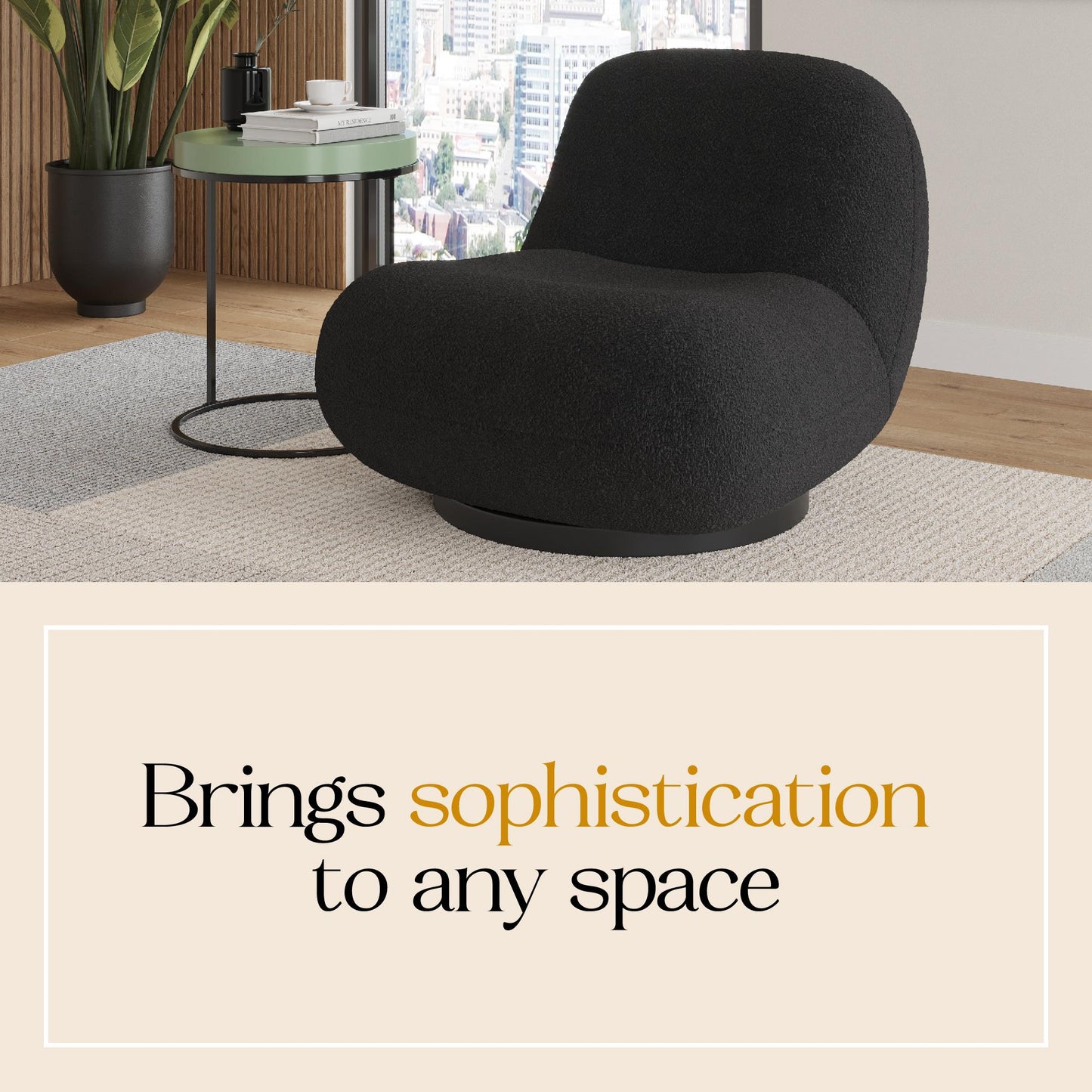 Crosby Boucle Swivel Chair - Black