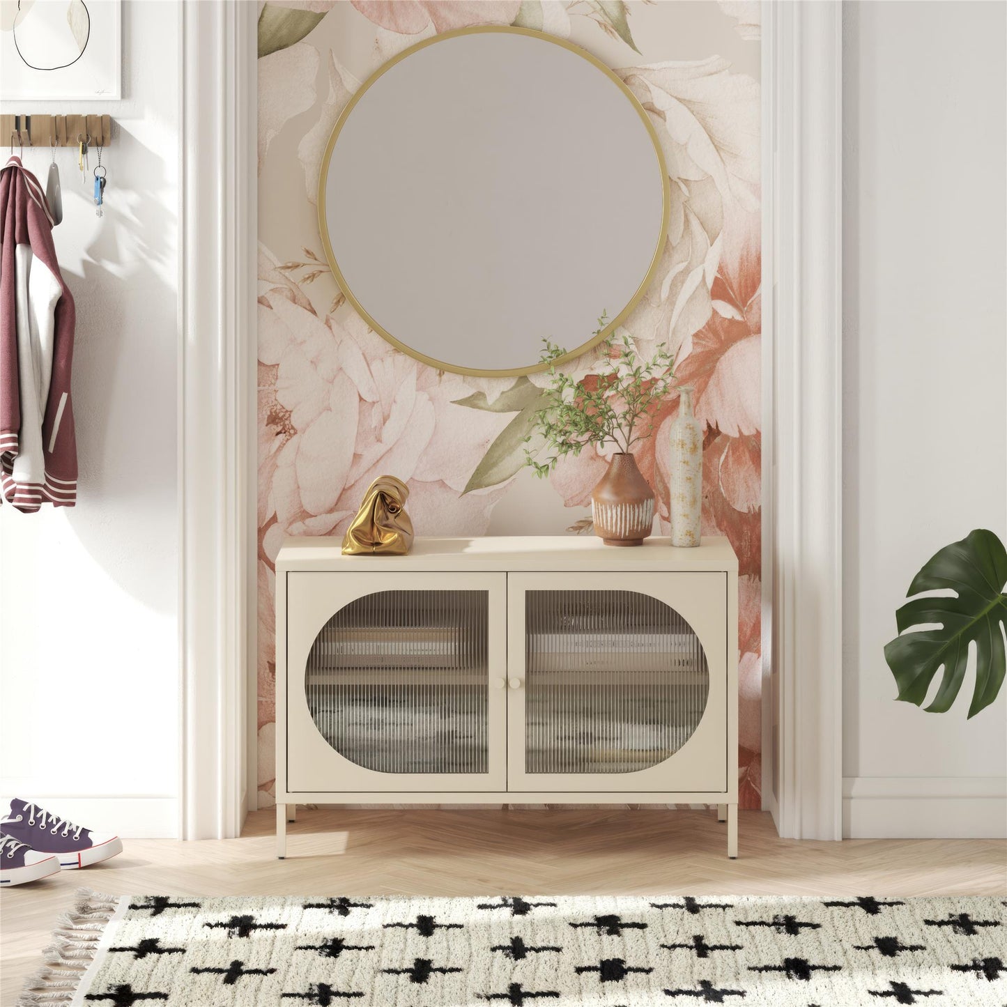 Luna Wide 2 Door Accent Cabinet with Fluted Glass, Parchment - Parchment
