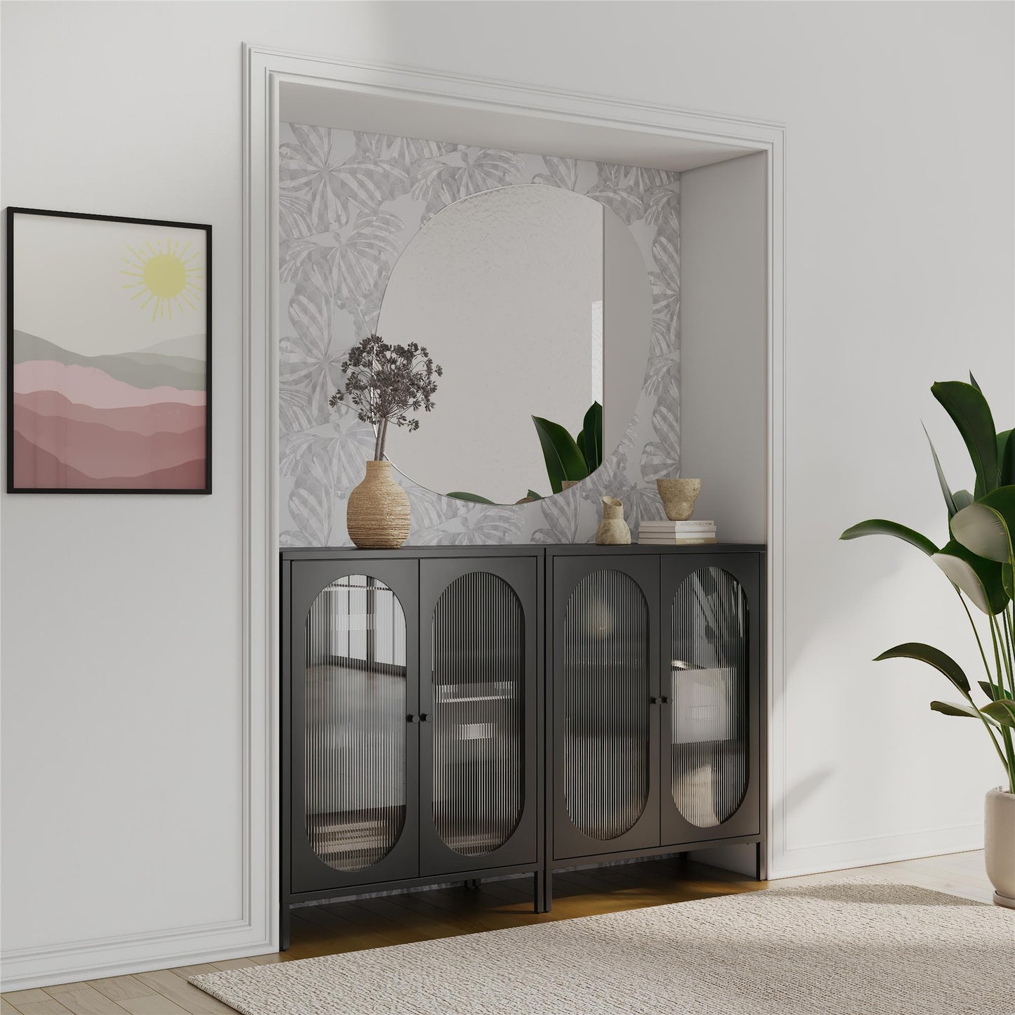 Luna Short 2 Door Accent Cabinet with Fluted Glass - Black