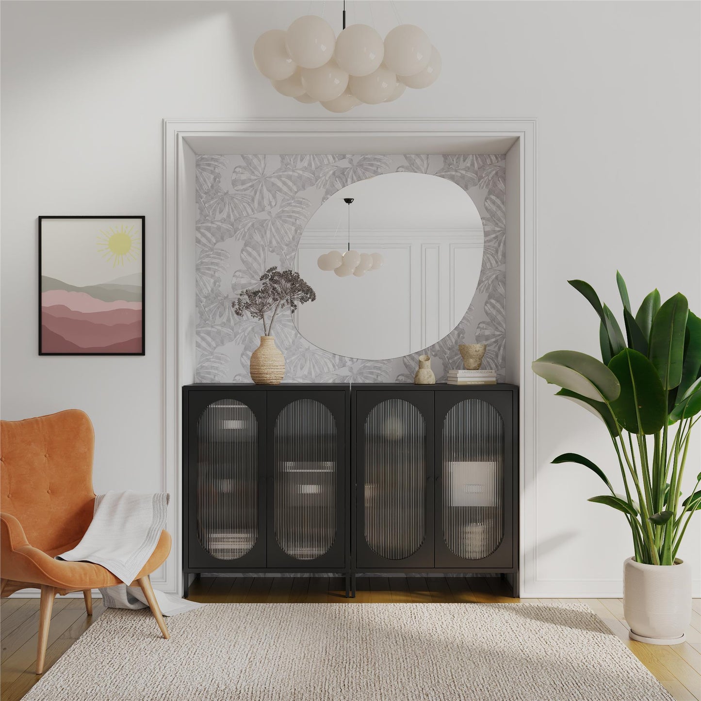 Luna Short 2 Door Accent Cabinet with Fluted Glass - Black