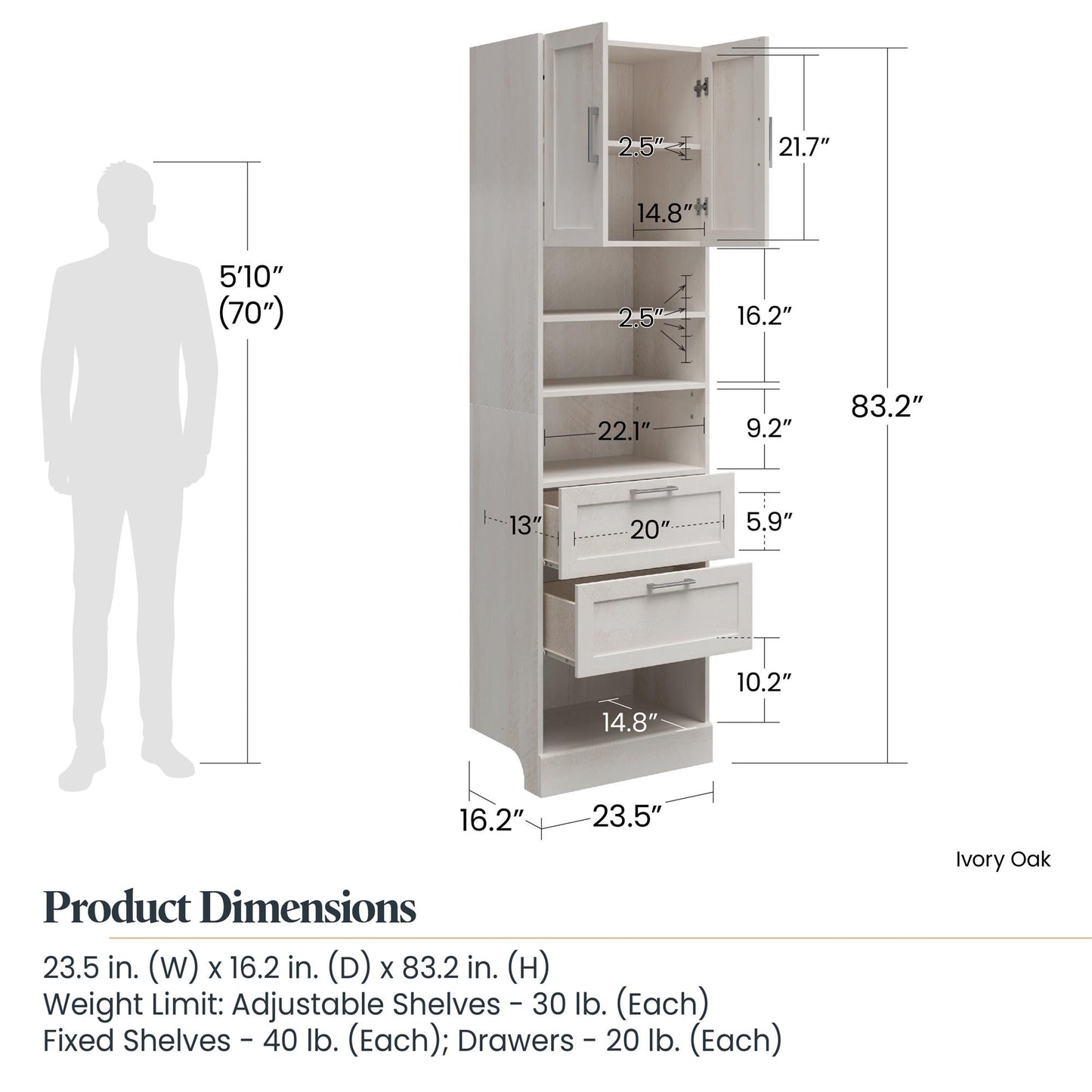 Elba 2 Door 2 Drawer Modular Closest Unit - Ivory Oak
