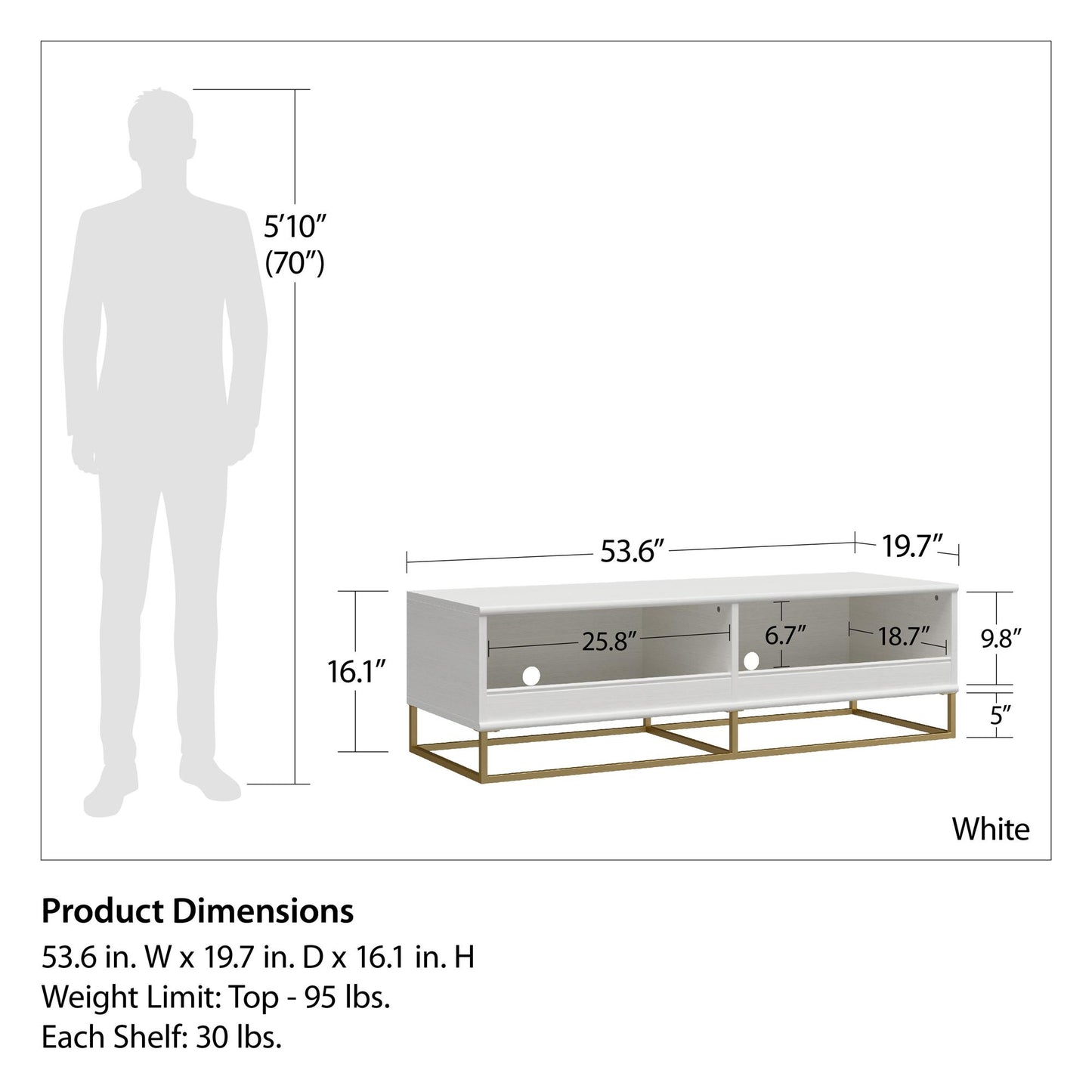 Charlie Kids TV Stand with Open Storage for TVs up to 60in - White