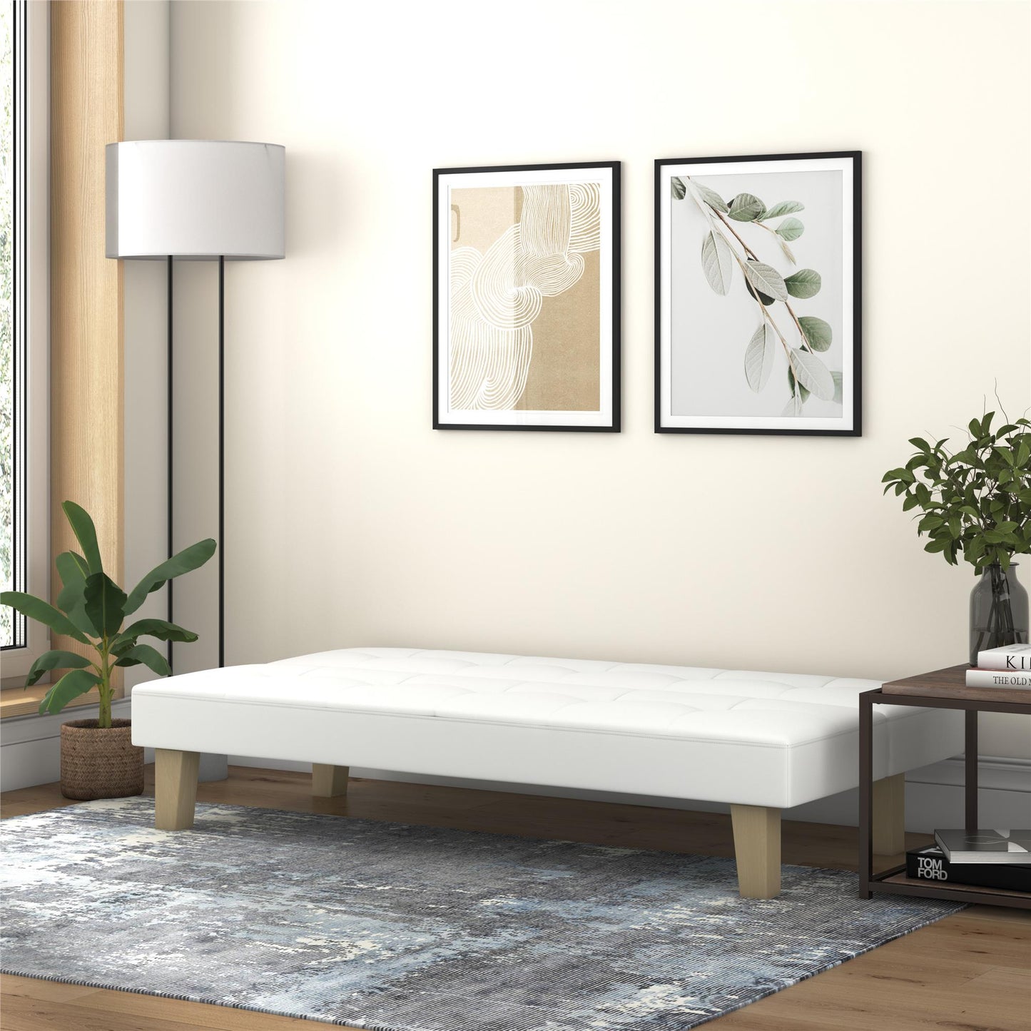 Aubrey Convertible Futon Sofa and Couch Sleeper Faux Leather - White