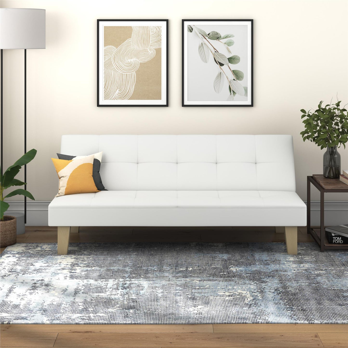 Aubrey Convertible Futon Sofa and Couch Sleeper Faux Leather - White