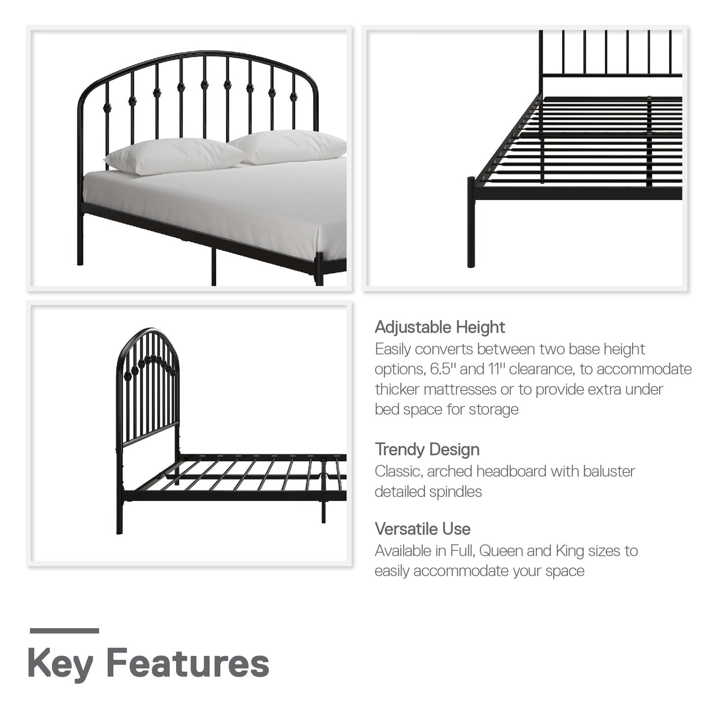 DHP Narla Metal Platform Bed Frame, Full, Black - Black - Full