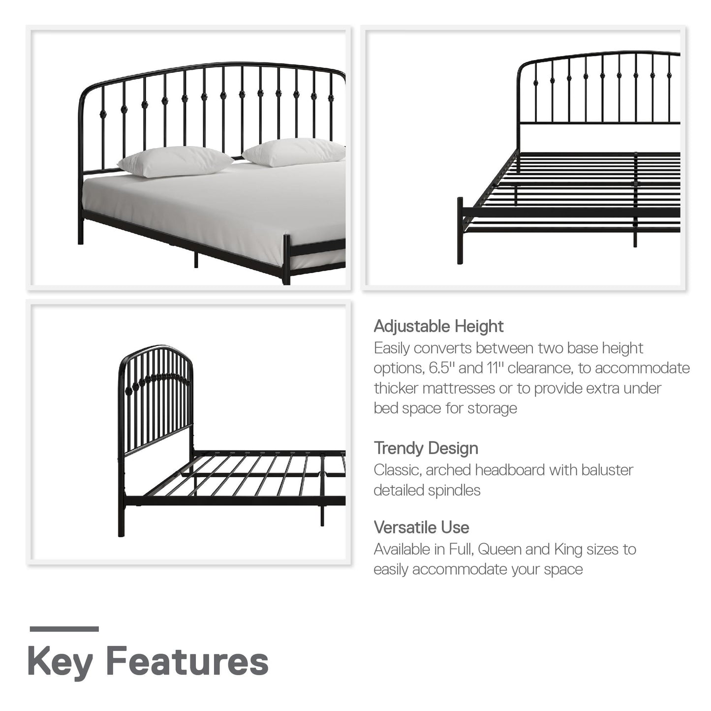 DHP Narla Metal Platform Bed Frame, King, Black - Black - King
