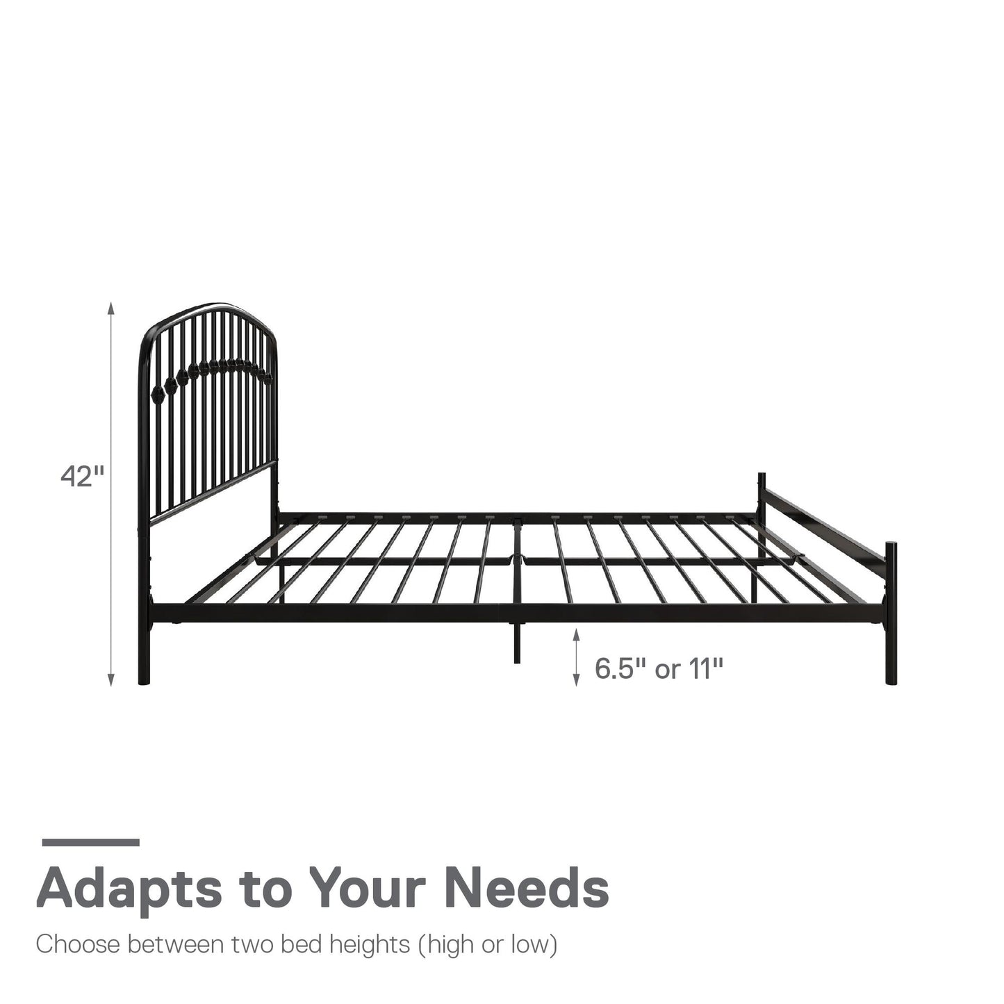 DHP Narla Metal Platform Bed Frame, King, Black - Black - King