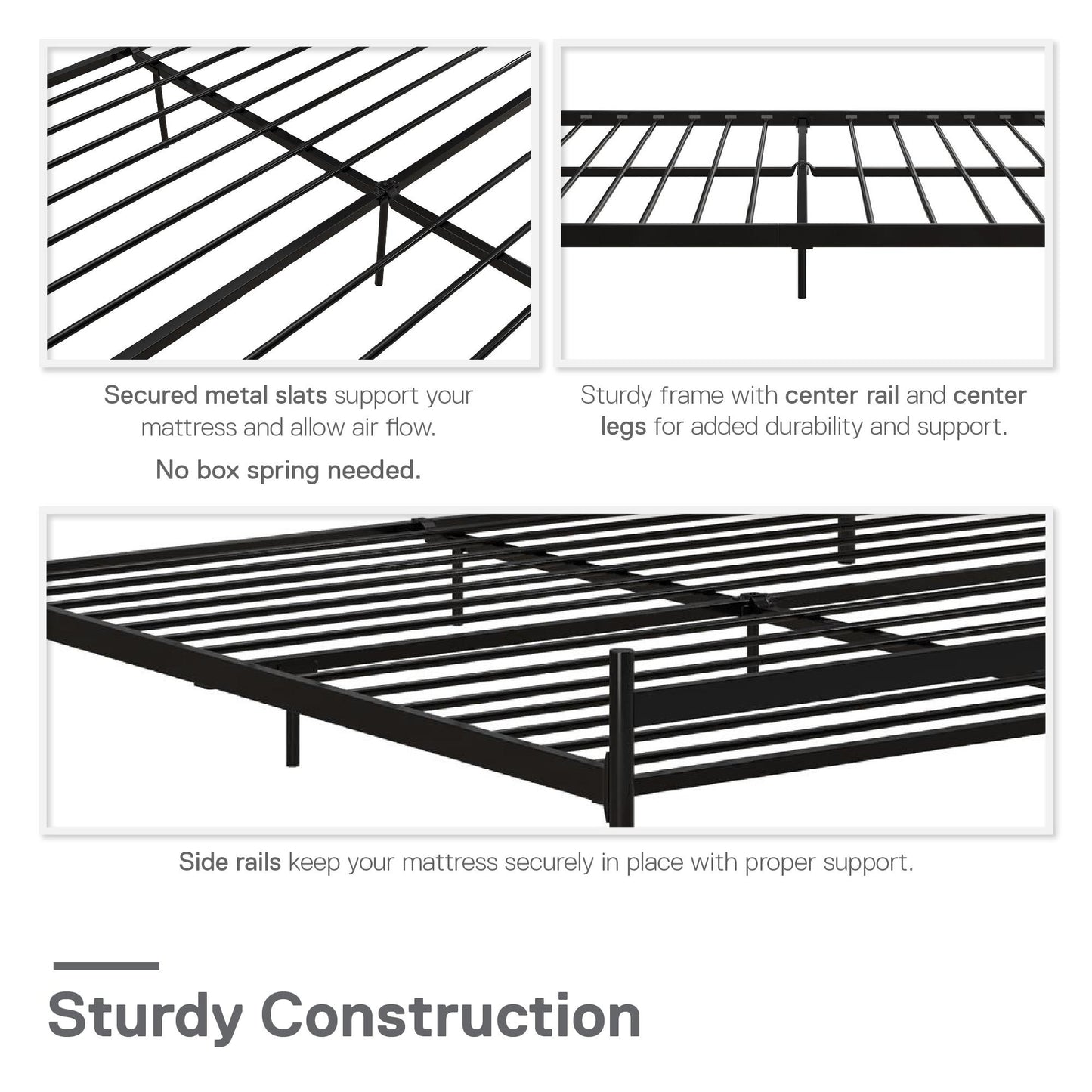 DHP Narla Metal Platform Bed Frame, King, Black - Black - King