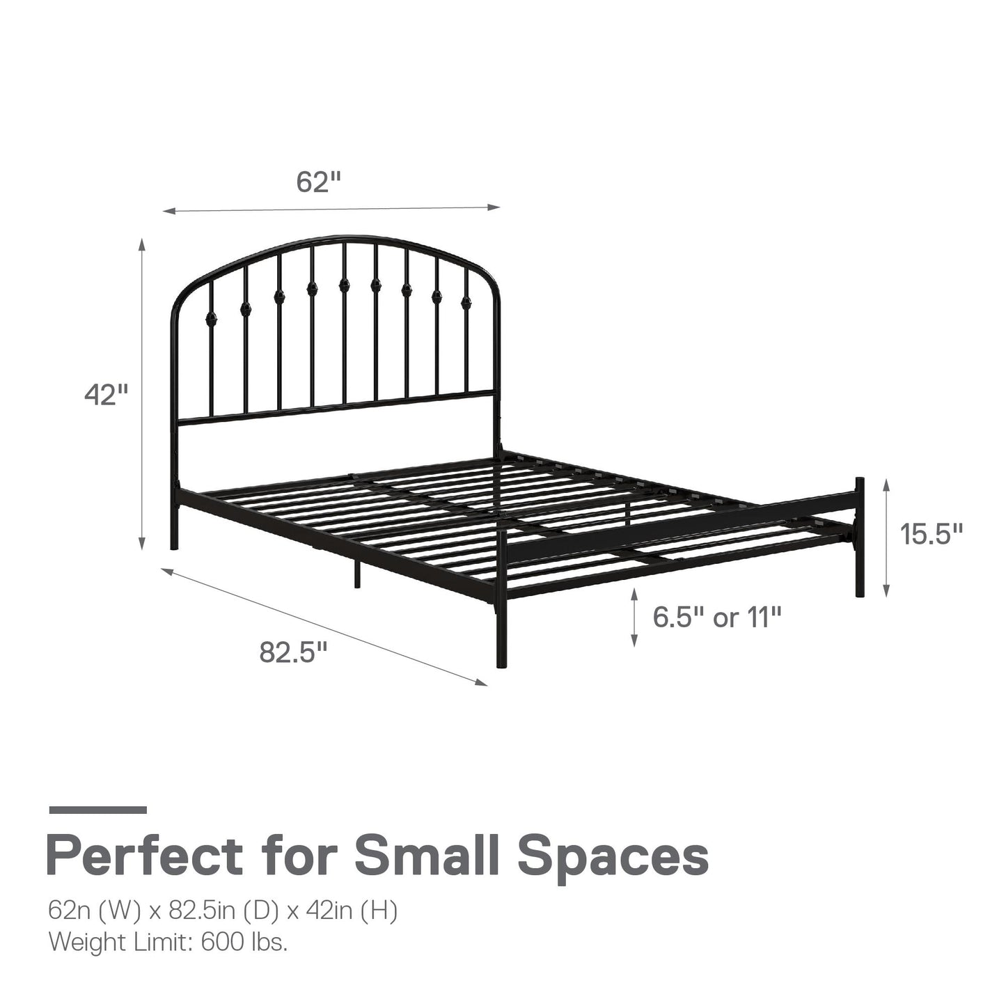 DHP Narla Metal Platform Bed Frame, Queen, Black - Black - Queen