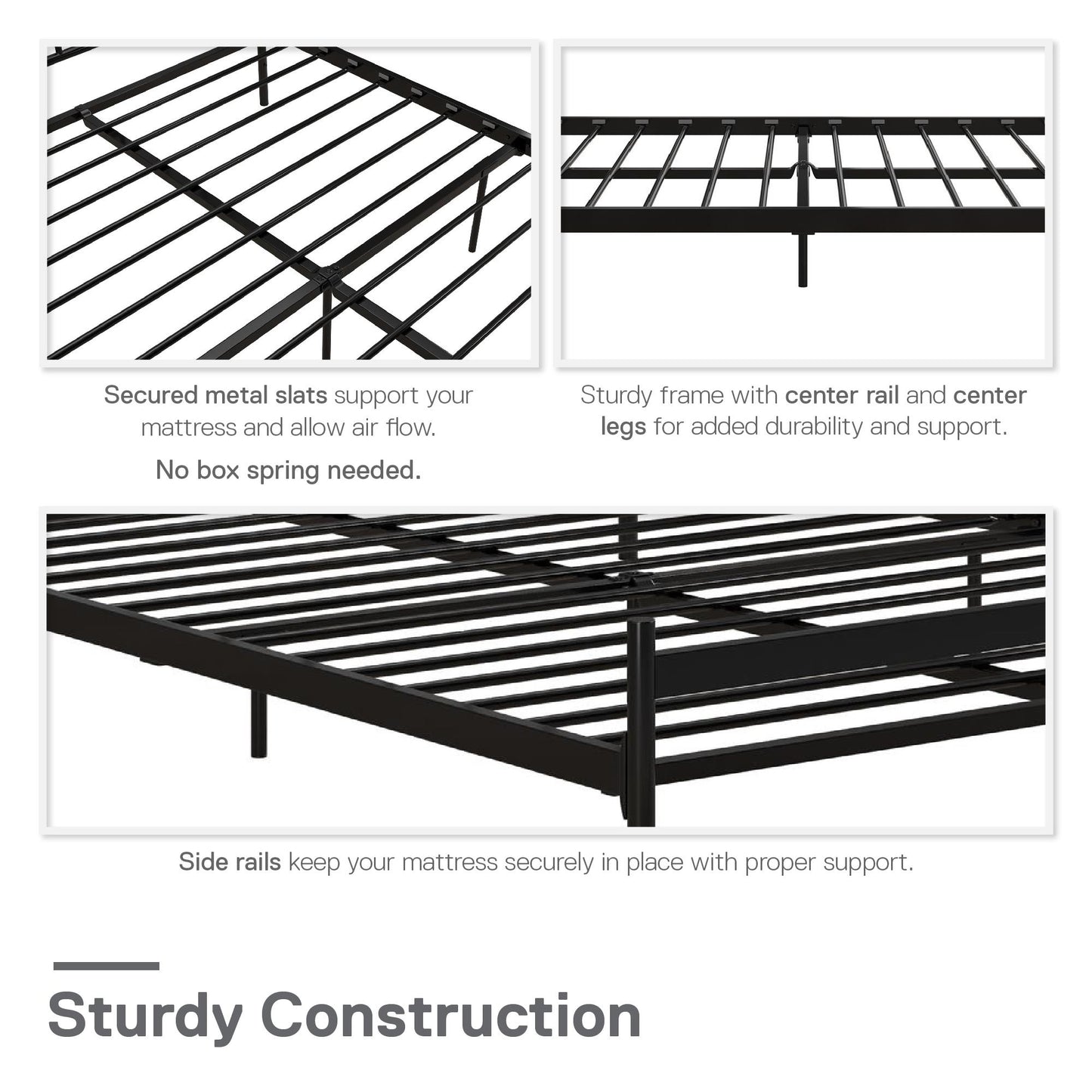 DHP Narla Metal Platform Bed Frame, Queen, Black - Black - Queen
