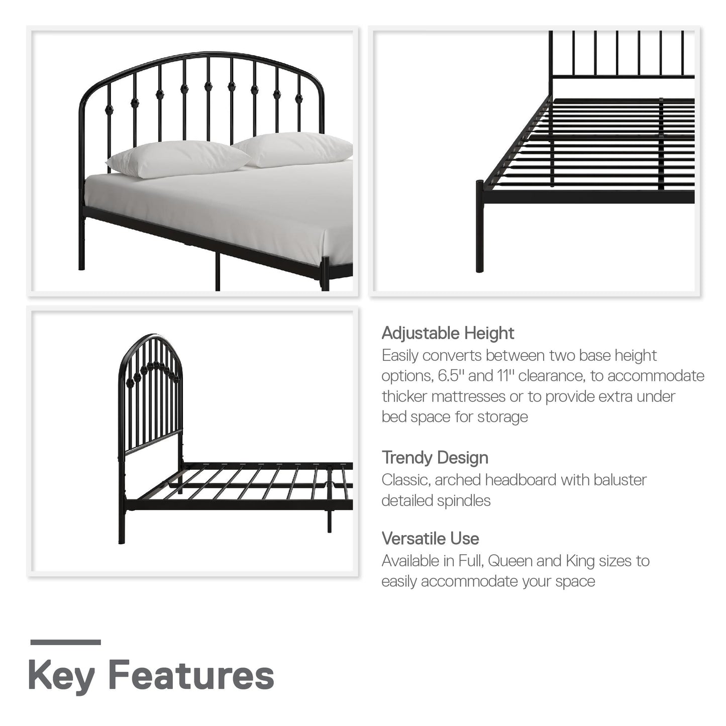 DHP Narla Metal Platform Bed Frame, Queen, Black - Black - Queen