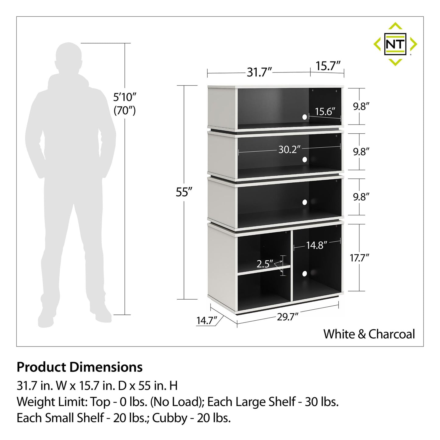Shadow Gaming and Collectable Display Storage Bookcase - White