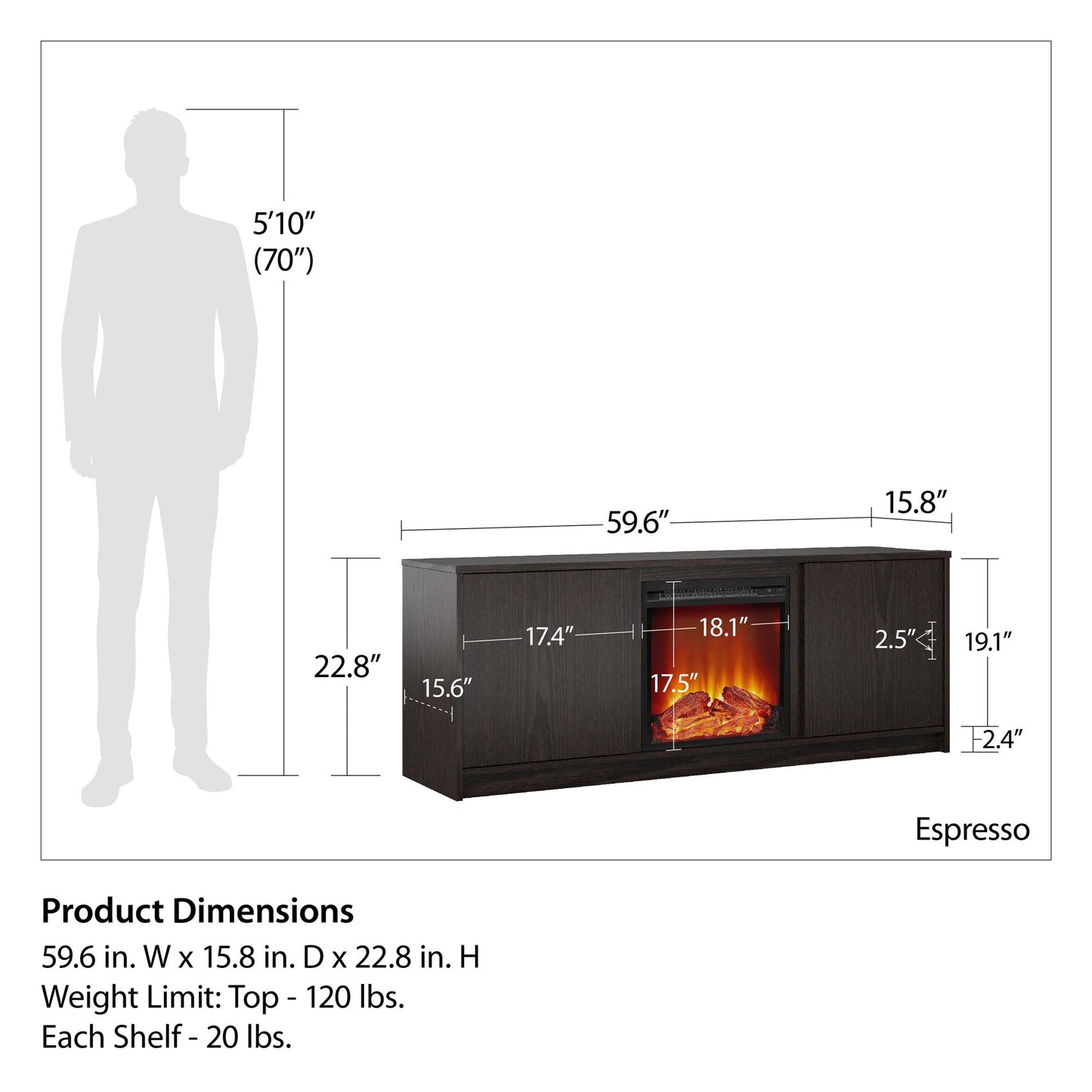 Bartow Electric Fireplace TV Stand - Espresso