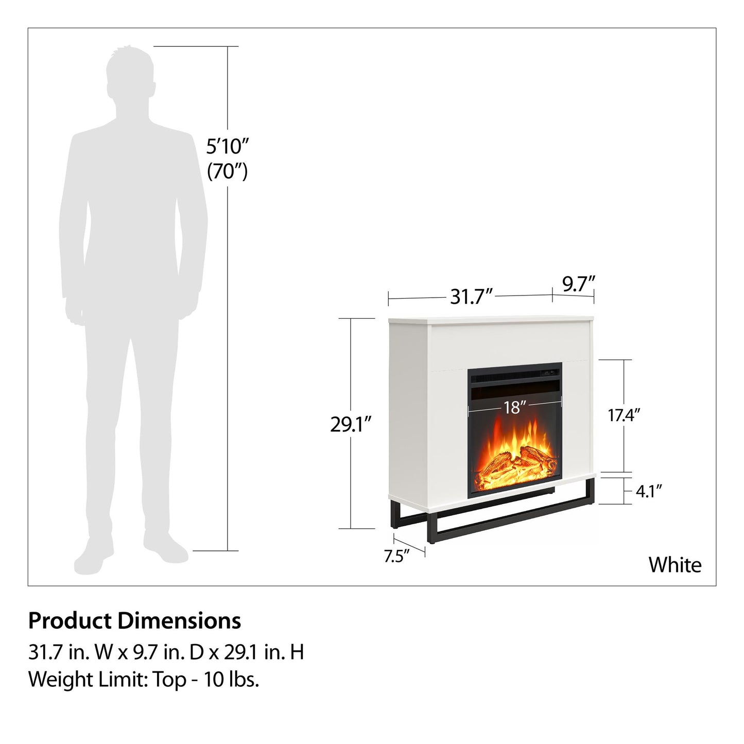Ratcliff Electric Fireplace Mantel - White