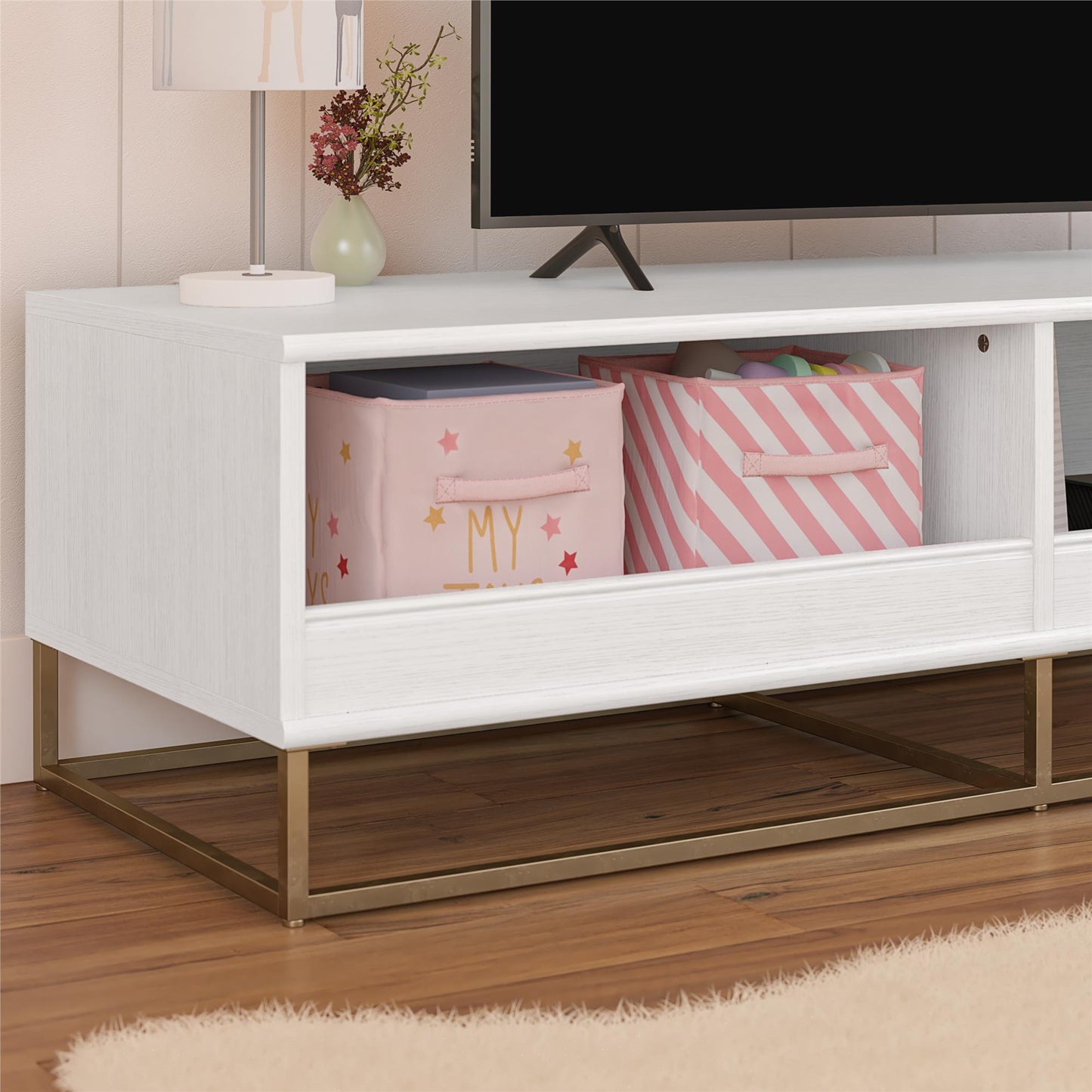 Charlie Kids TV Stand with Open Storage for TVs up to 60in - White