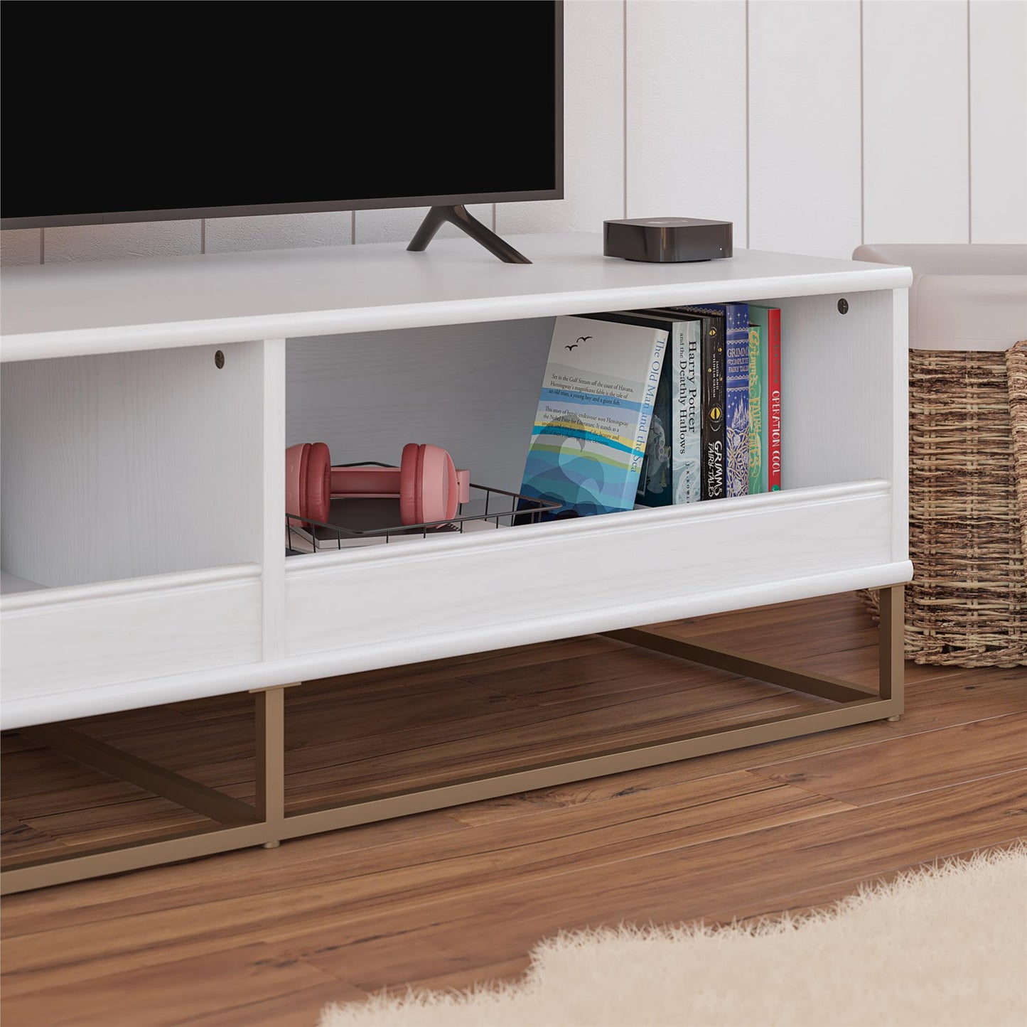 Charlie Kids TV Stand with Open Storage for TVs up to 60in - White
