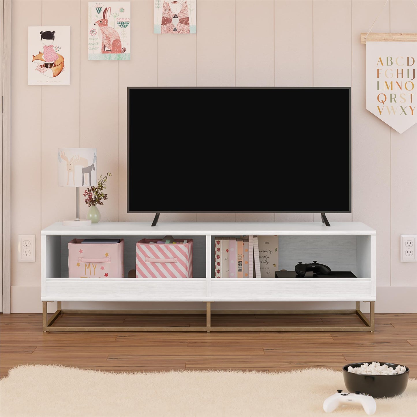 Charlie Kids TV Stand with Open Storage for TVs up to 60in - White