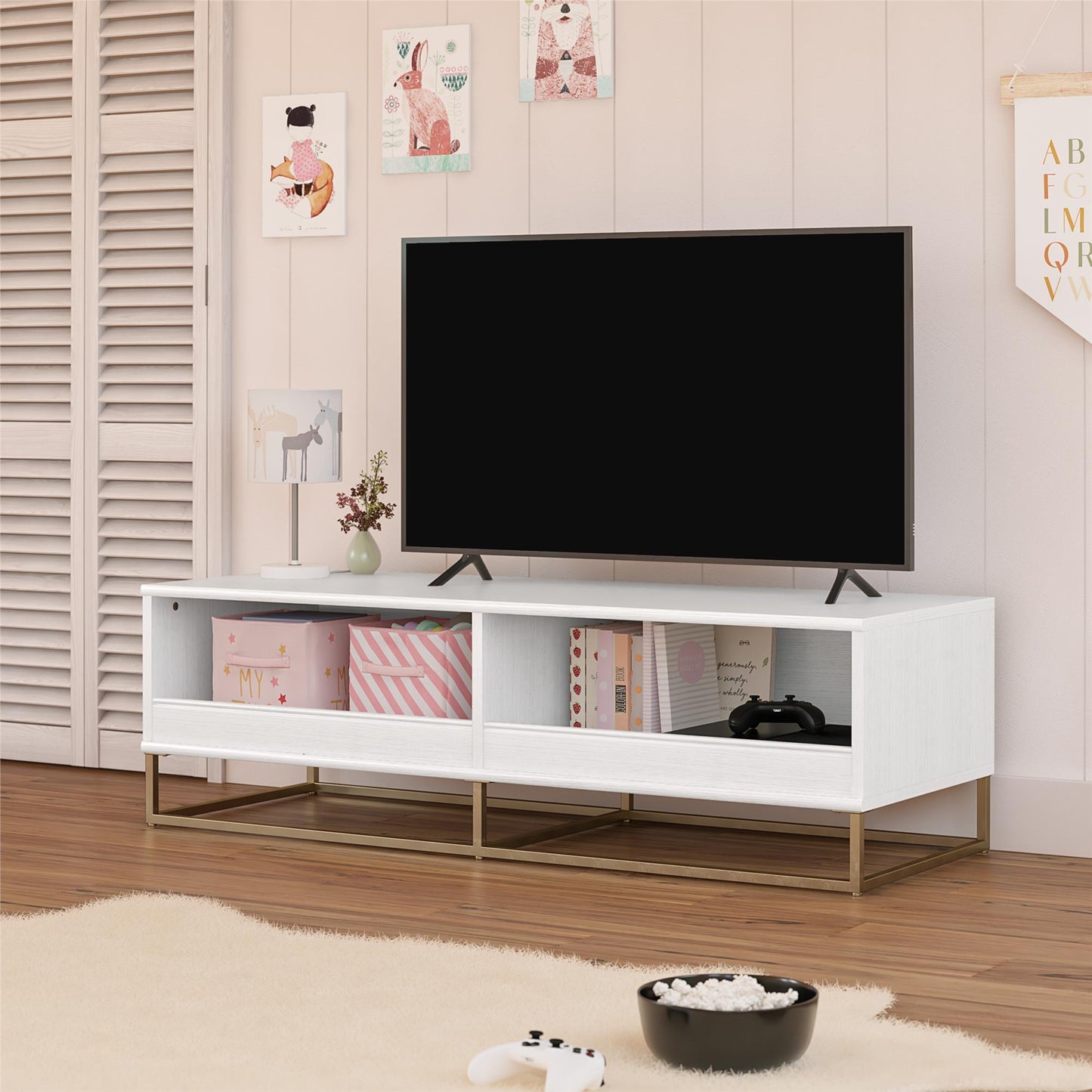 Charlie Kids TV Stand with Open Storage for TVs up to 60in - White