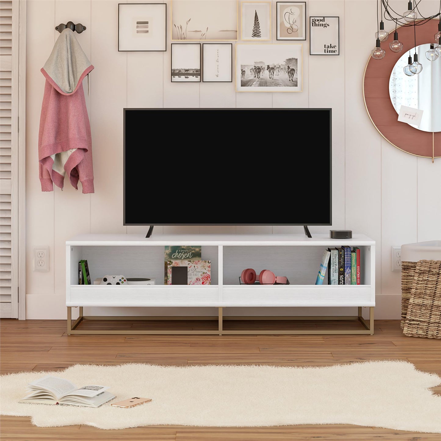 Charlie Kids TV Stand with Open Storage for TVs up to 60in - White