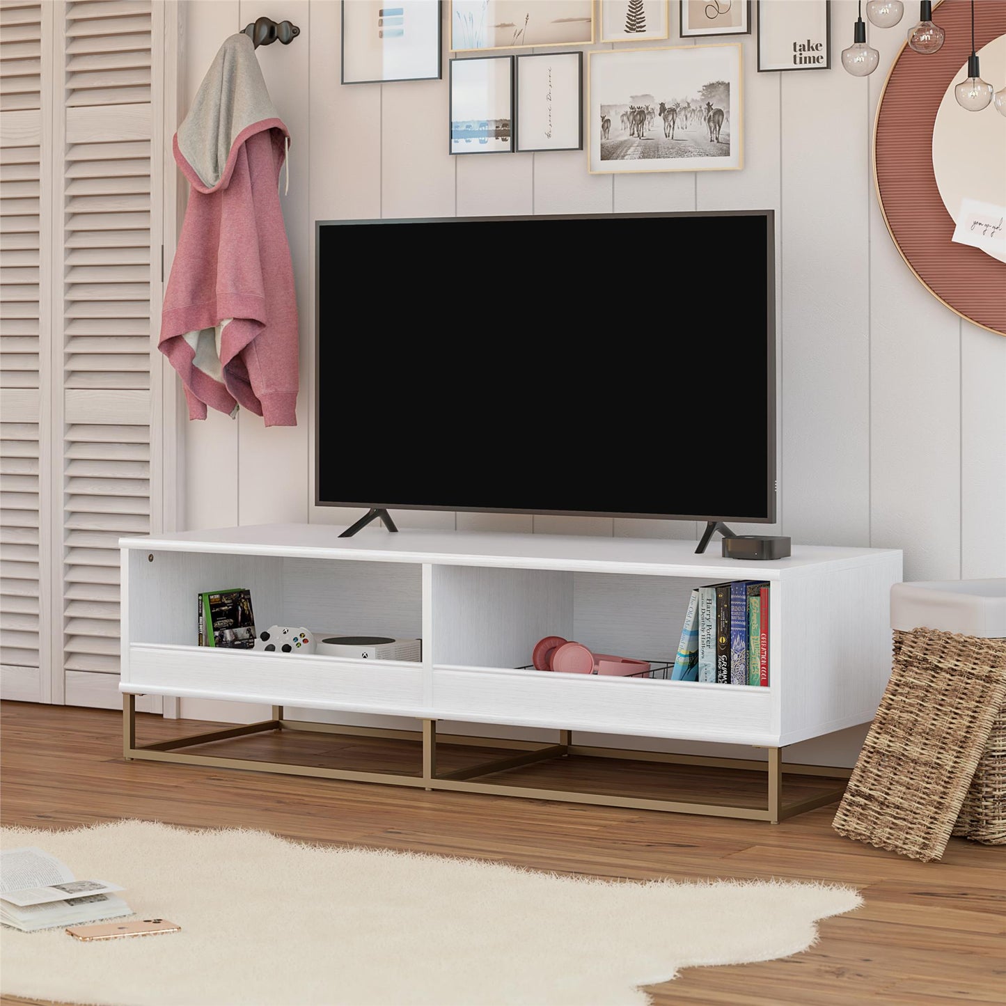 Charlie Kids TV Stand with Open Storage for TVs up to 60in - White