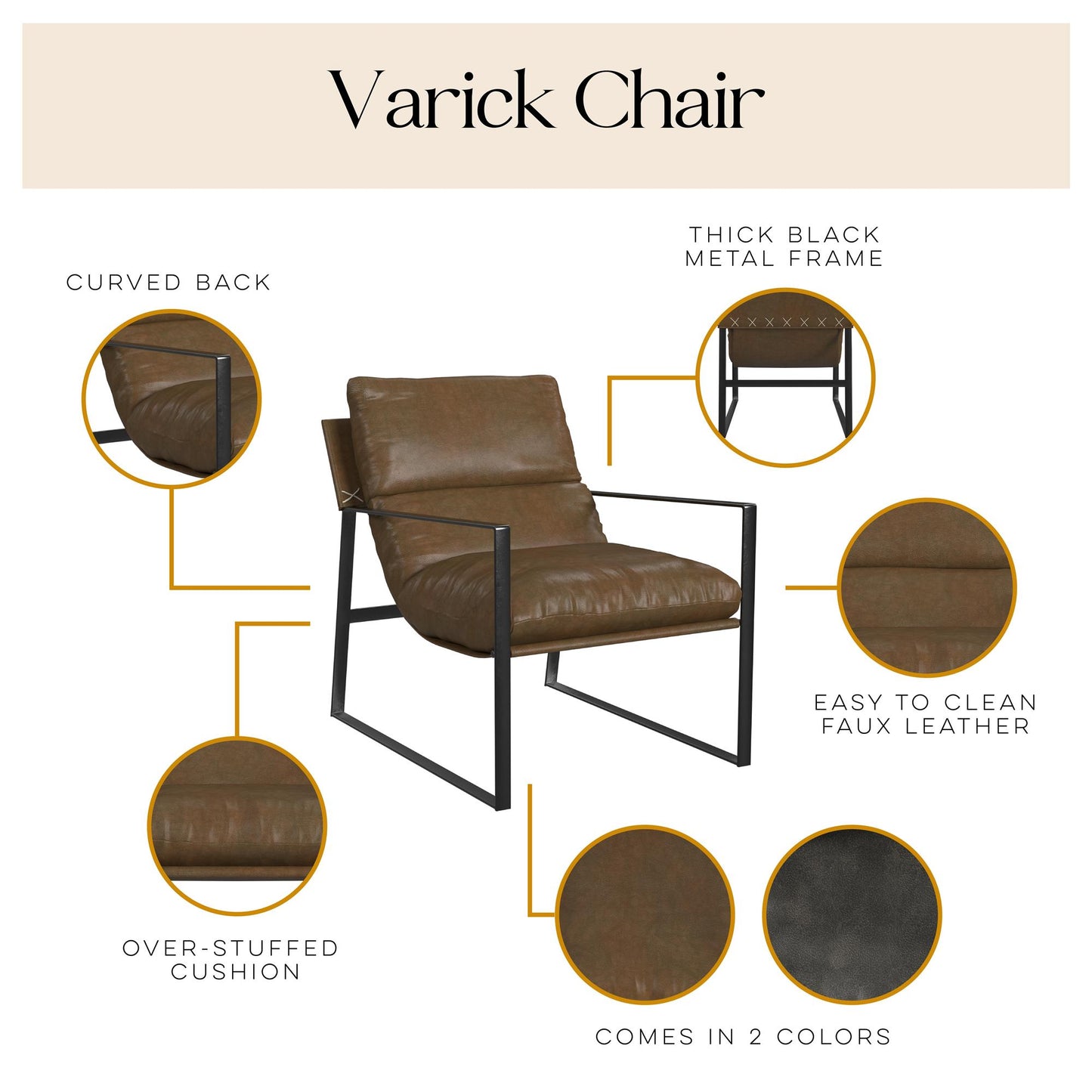 Varick Faux Leather Accent Chair - Acorn