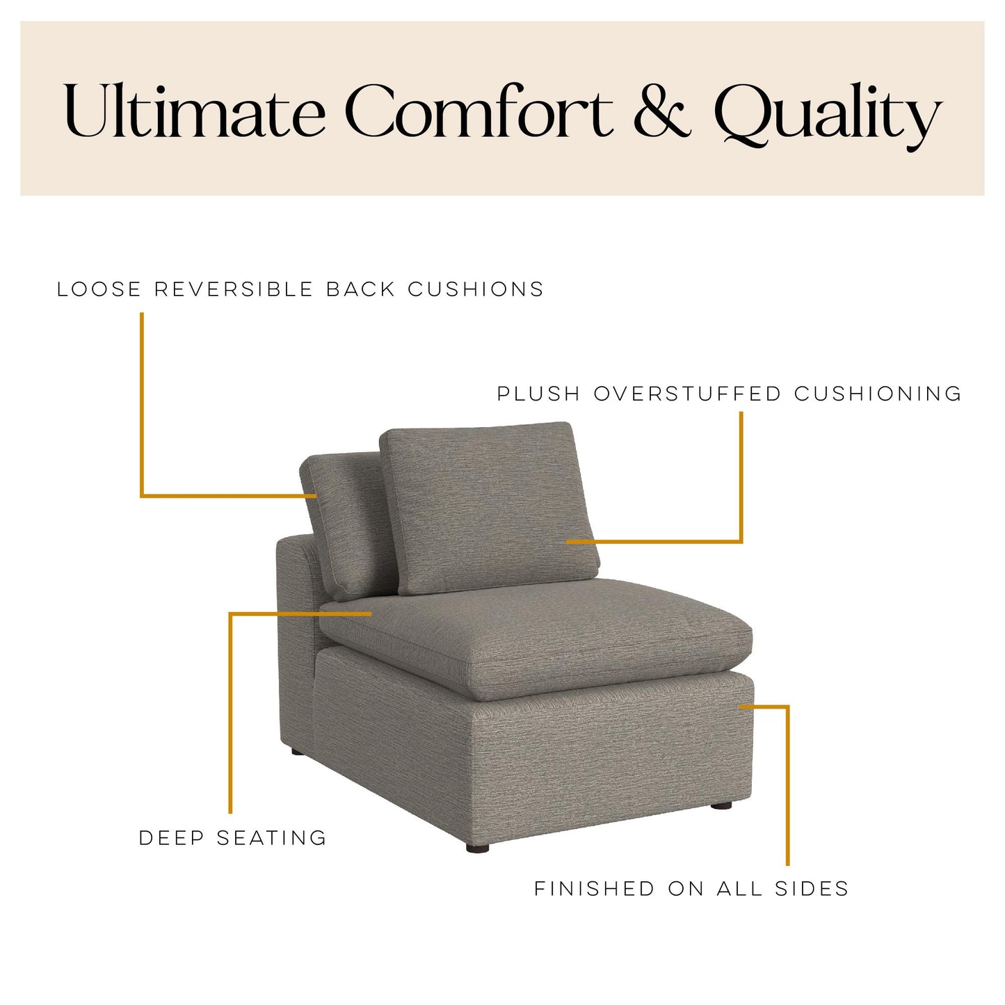 York Modular Armless Chair - Taupe