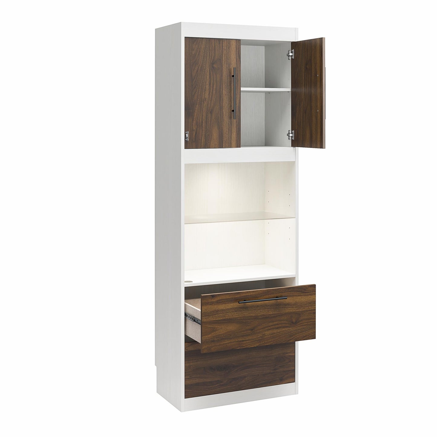 Single Side Cabinet Glass Shelf LED Lighting - Columbia Walnut