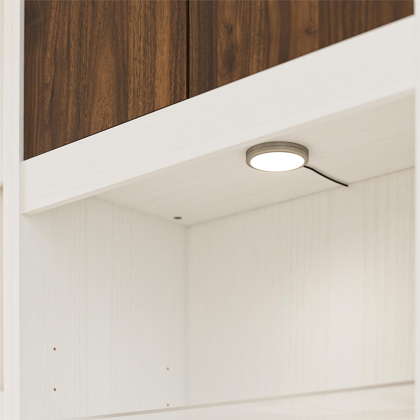 Single Side Cabinet Glass Shelf LED Lighting - Columbia Walnut