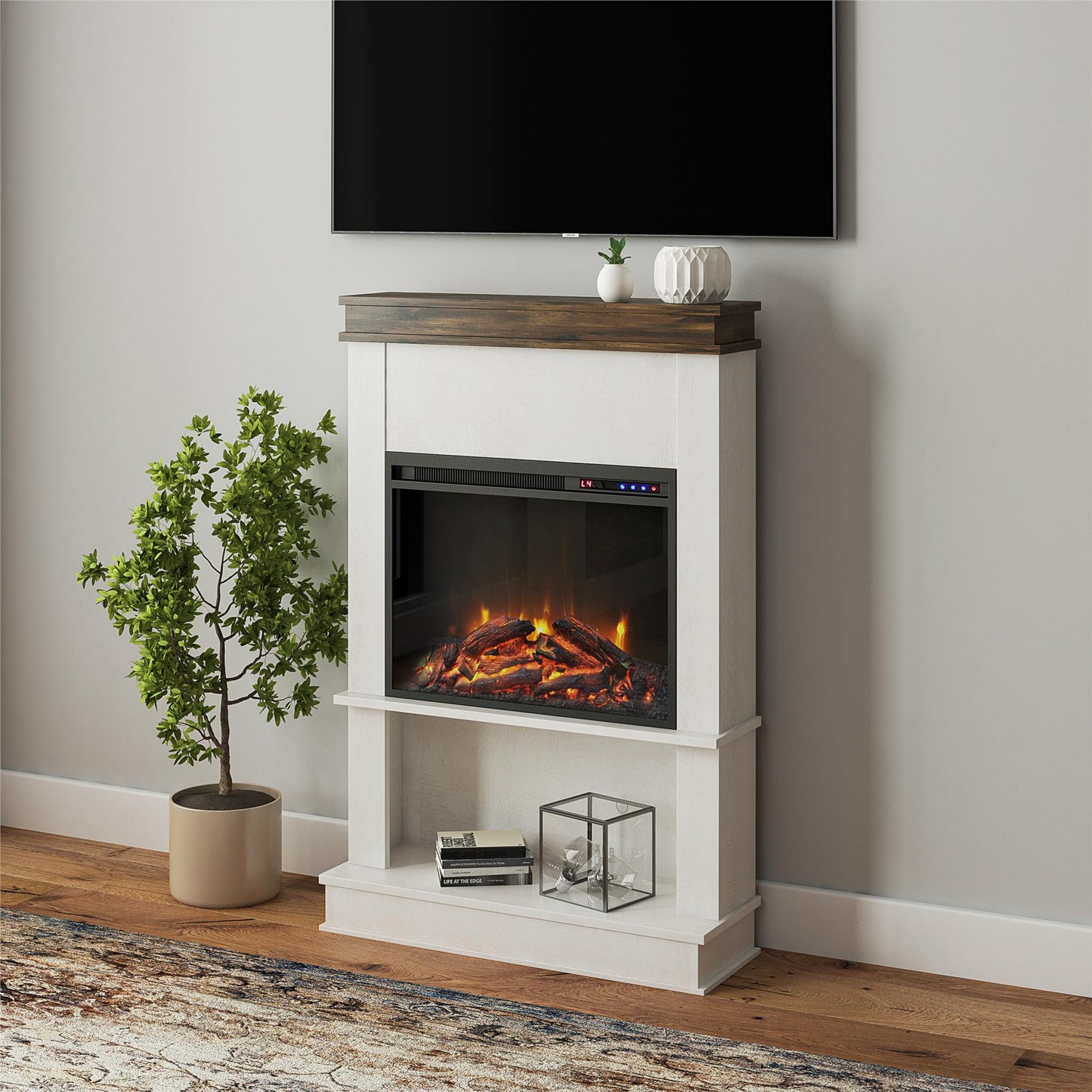 Mateo Fireplace Mantel with Open Shelf - Ivory Oak