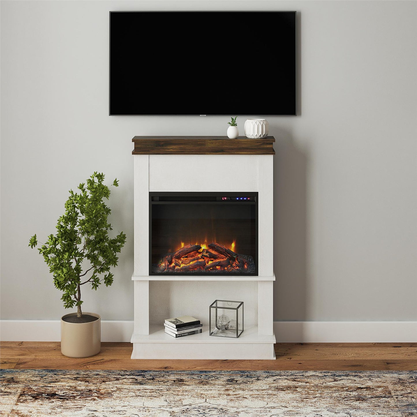 Mateo Fireplace Mantel with Open Shelf - Ivory Oak