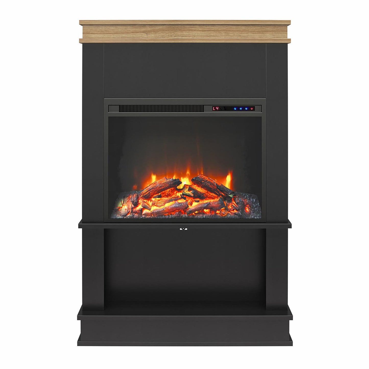 Mateo Fireplace Mantel with Open Shelf - Black