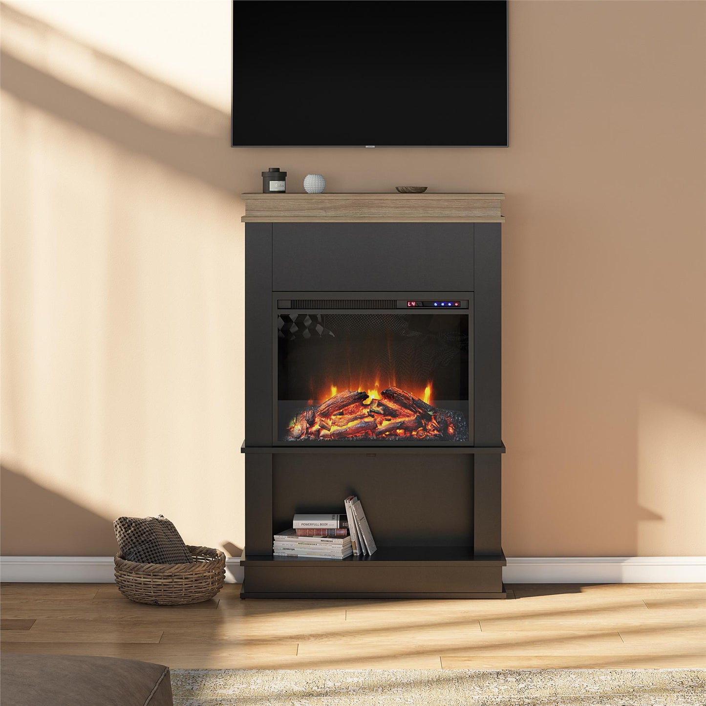 Mateo Fireplace Mantel with Open Shelf - Black