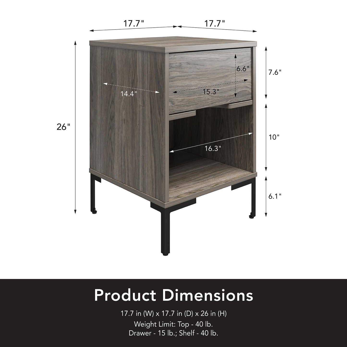 Ameriwood Home Leyden Nightstand, Weathered Oak - Weathered Oak