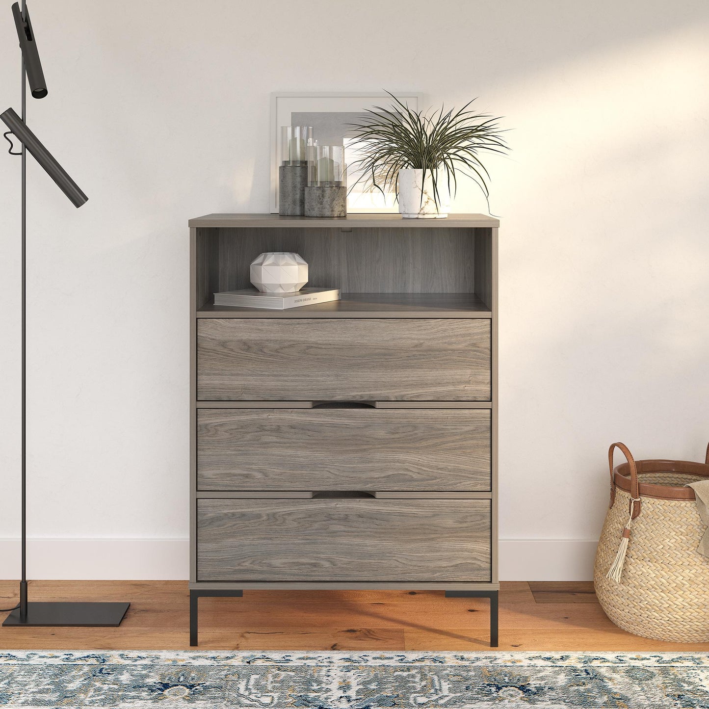 Ameriwood Home Tall 3 Drawer 1 Cubby Dresser, Weathered Oak - Weathered Oak