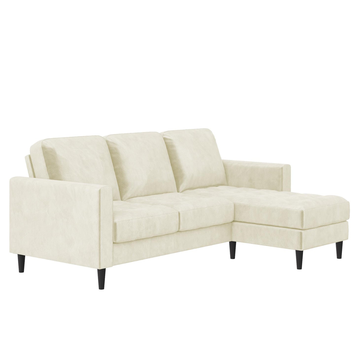CosmoLiving Strummer Reversible Sectional Sofa Couch, Ivory Velvet - Ivory