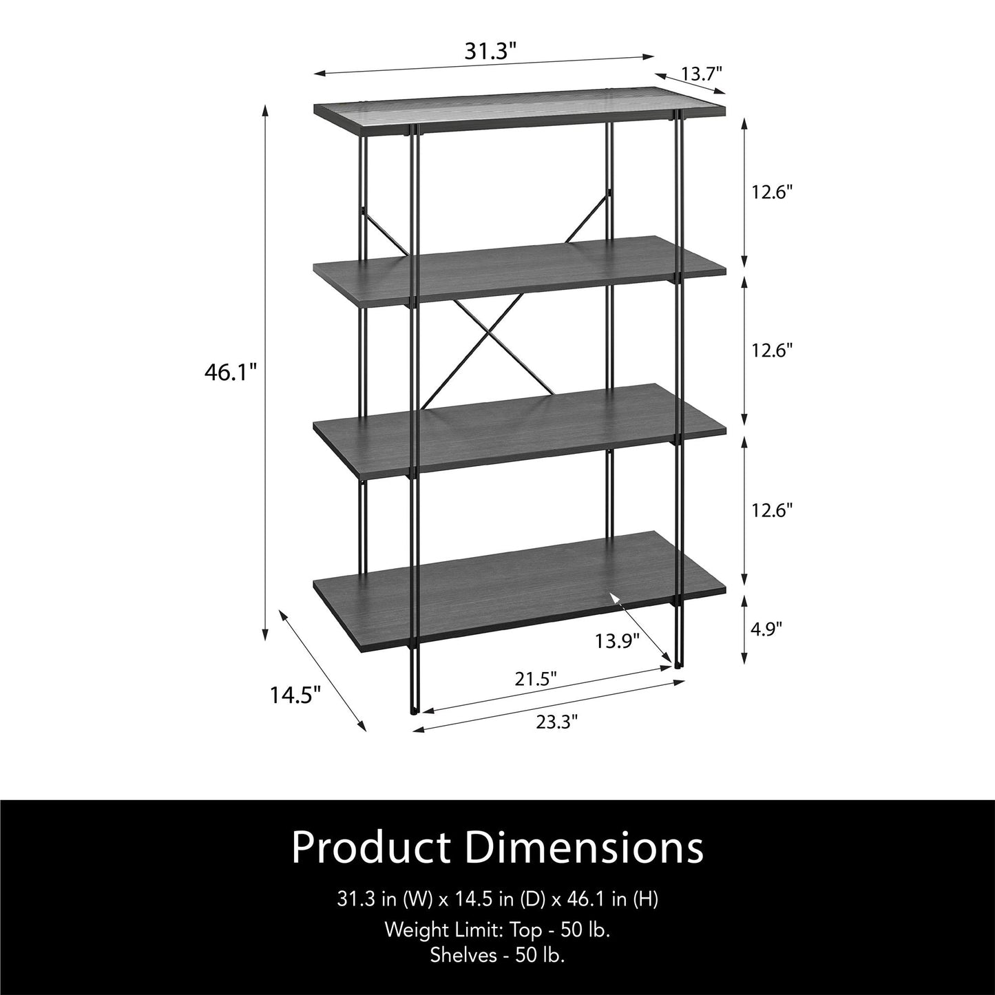 Ameriwood Home Lakeland 4 Shelf Bookcase, Black Oak - Black Oak