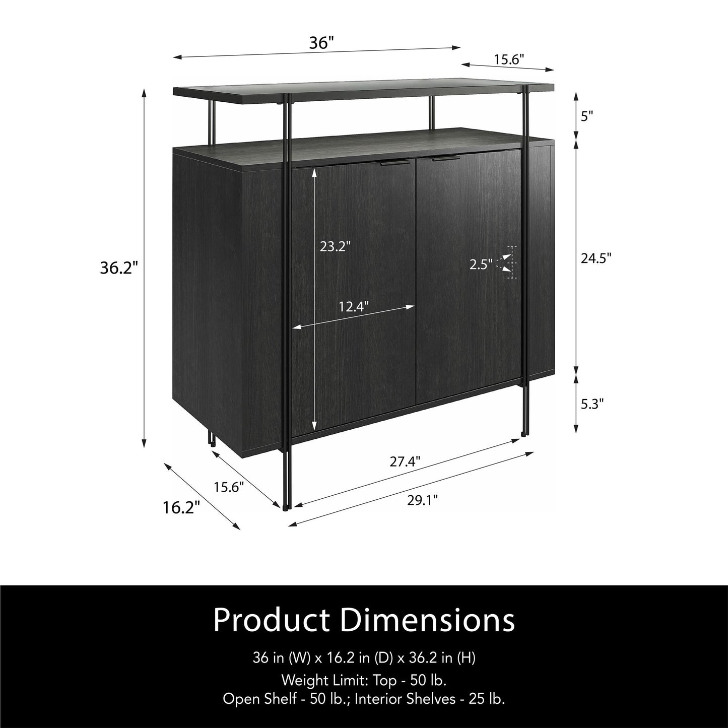 Ameriwood Home Lakeland Bar Cabinet, Black Oak - Black Oak