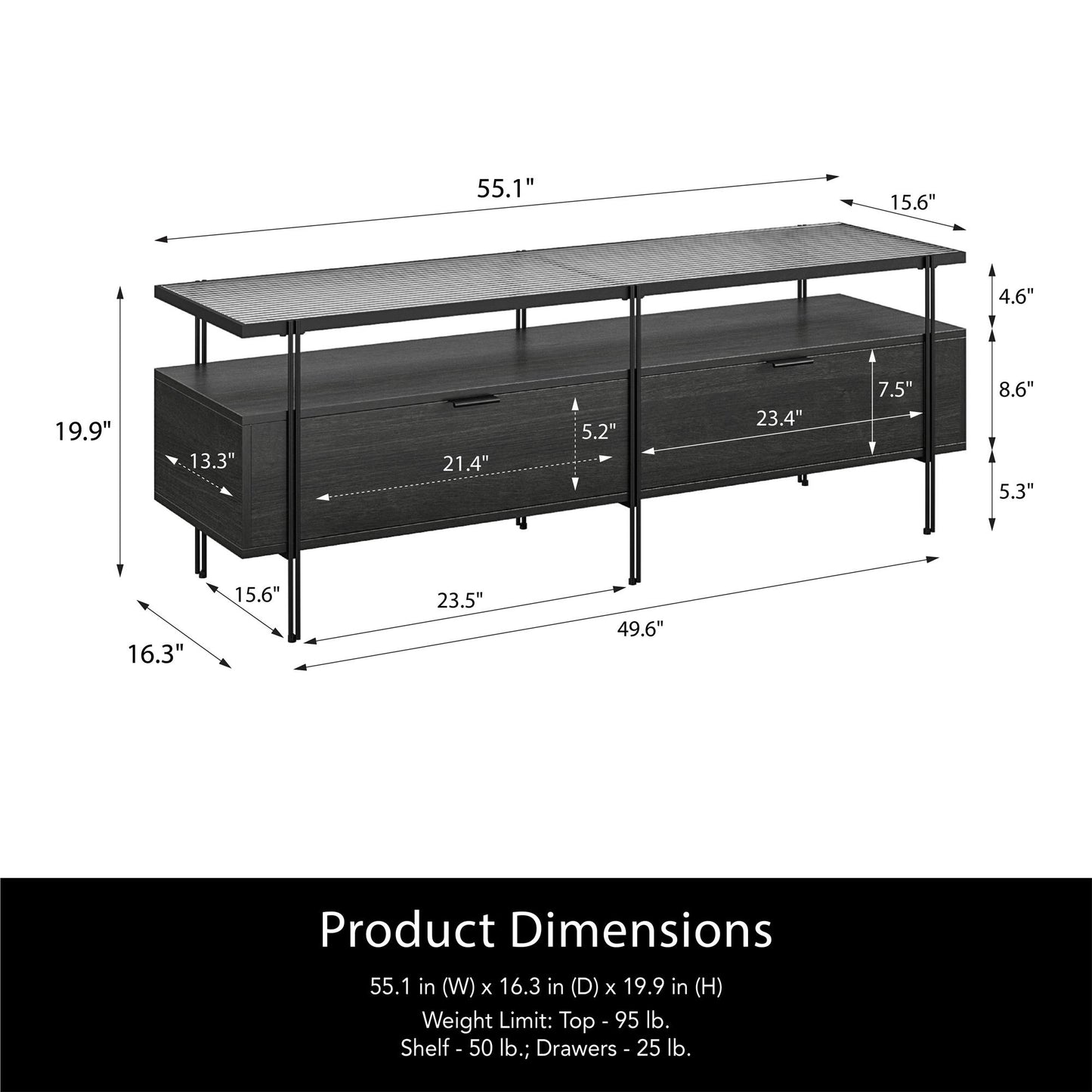 Ameriwood Home Lakeland TV Stand for TVs up to 60", Black Oak - Black Oak