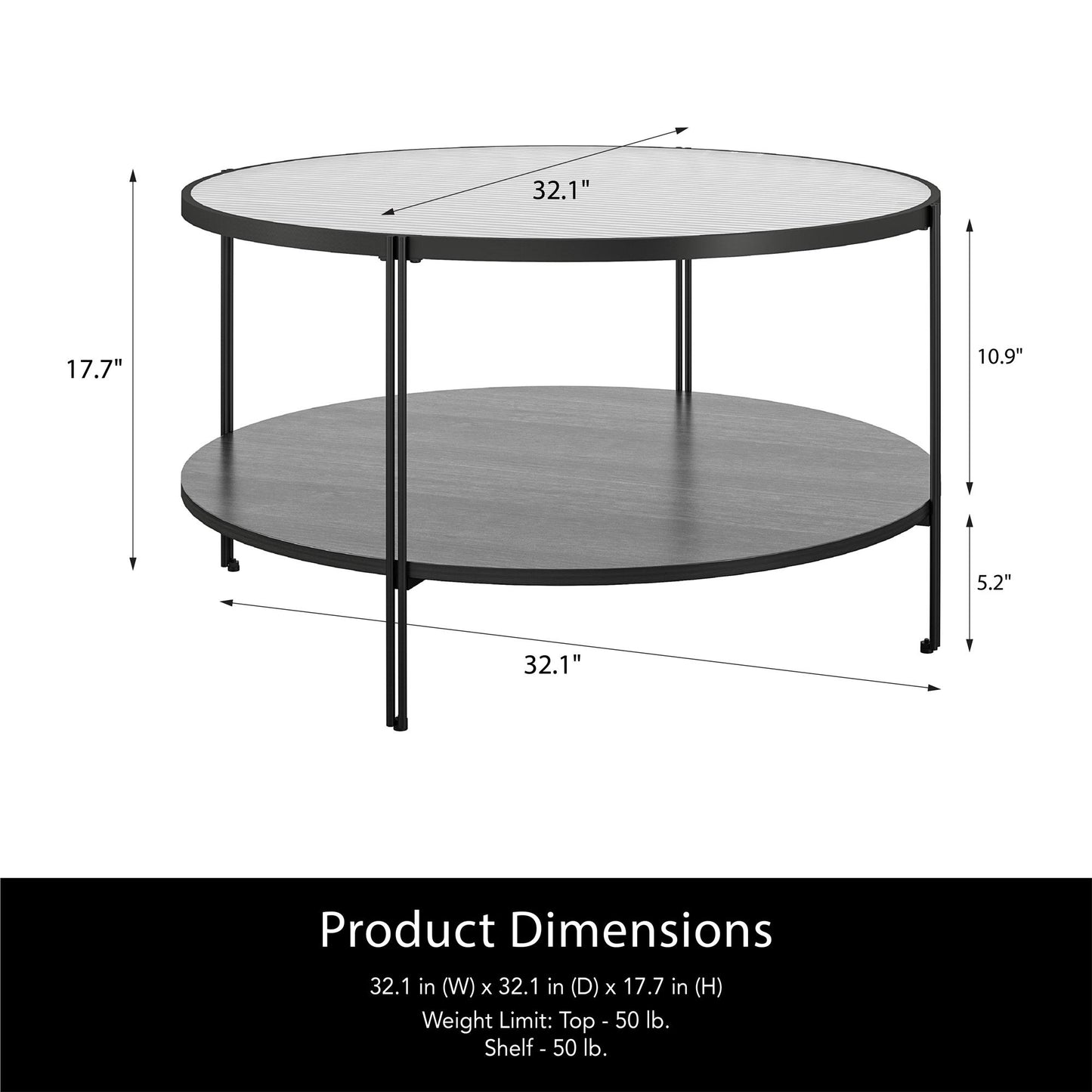 Ameriwood Home Lakeland Round Coffee Table, Black Oak - Black Oak