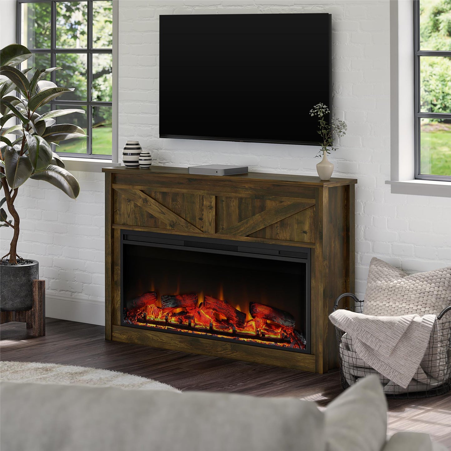 Farmington Mantel with Fireplace - Century Barn Pine