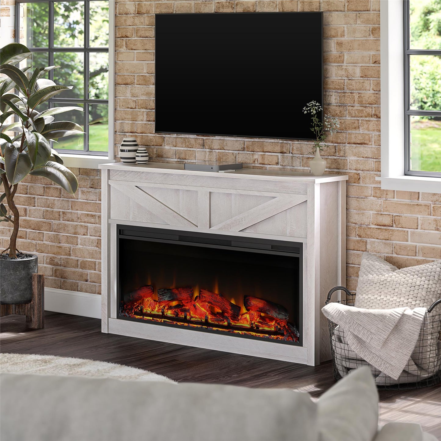 Farmington Mantel with Fireplace - Ivory Oak
